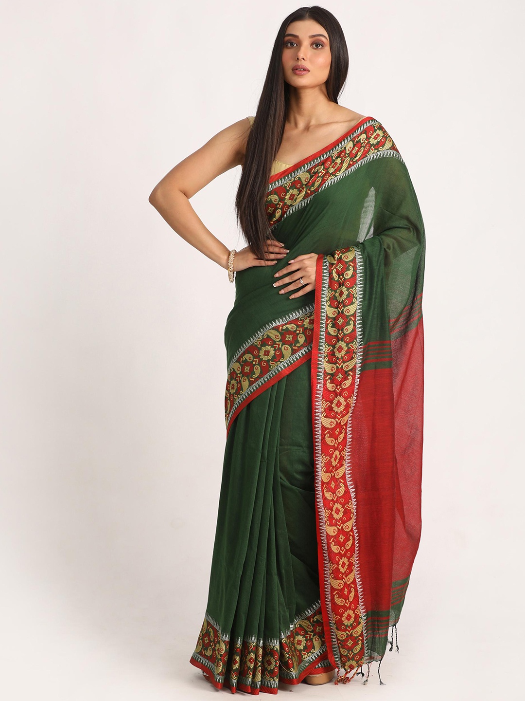 

Angoshobha Pure Cotton Saree, Green