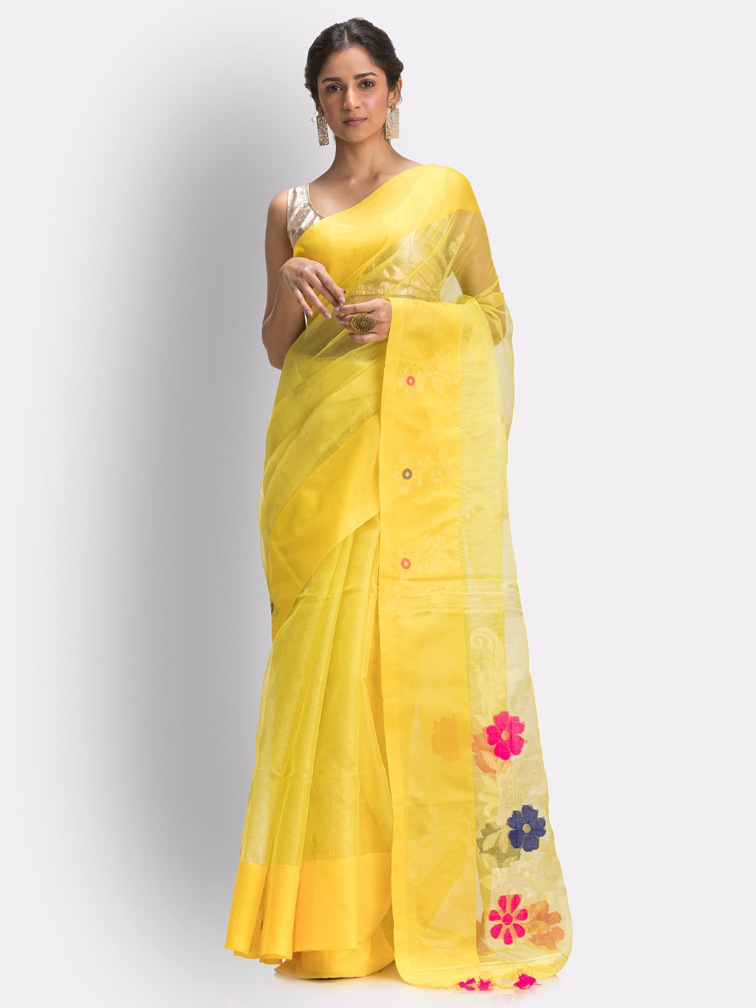 

Angoshobha Floral Woven Design Jamdani Saree, Yellow