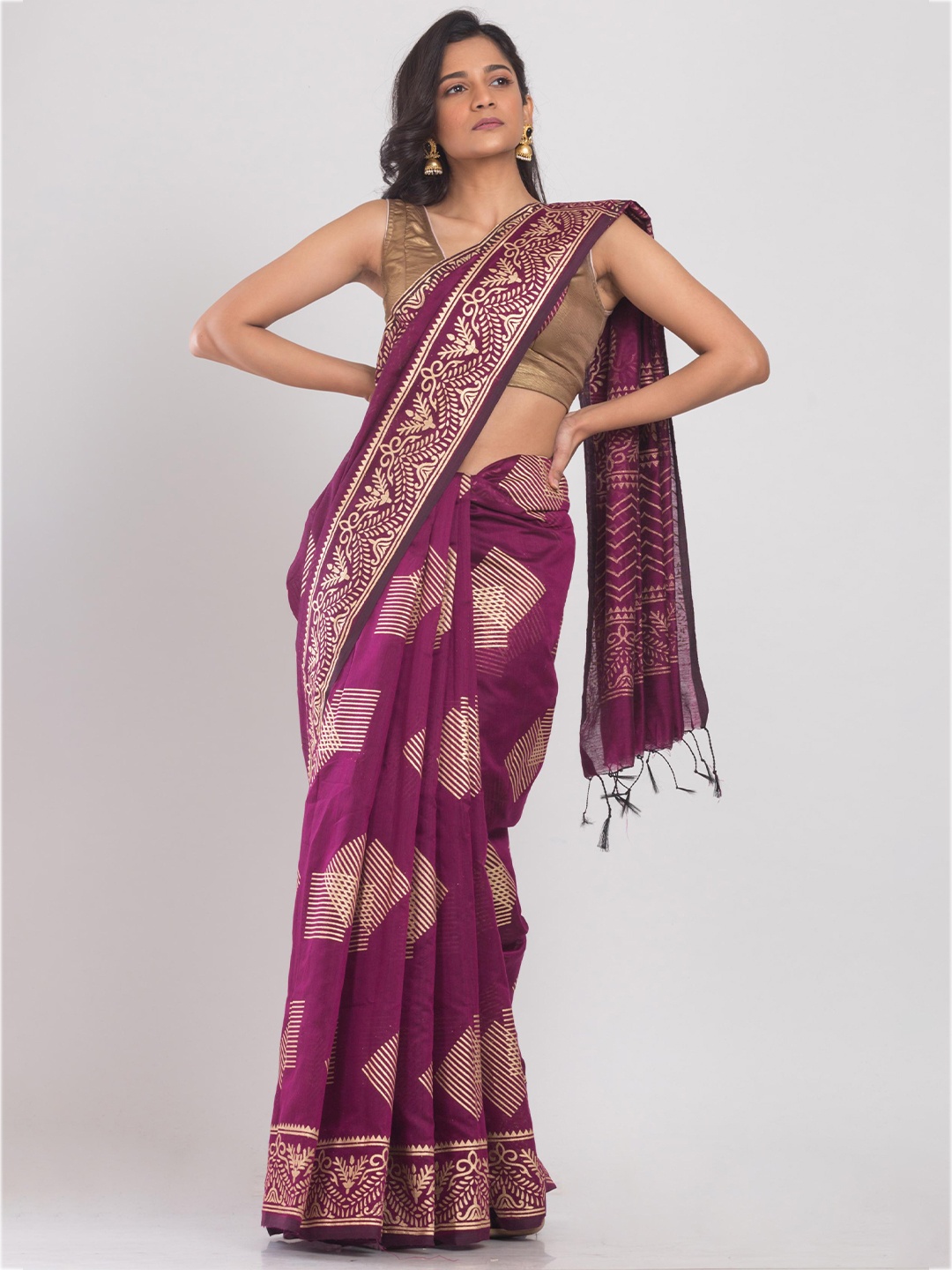 

Angoshobha Batik Silk Cotton Saree, Magenta