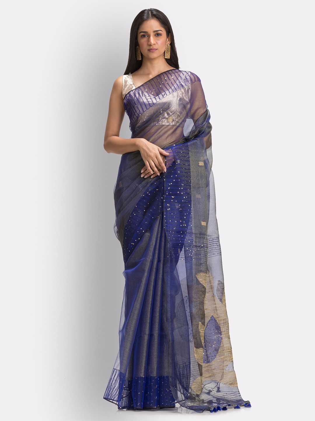 

Angoshobha Woven Design Embroidered Art Silk Jamdani Saree, Blue