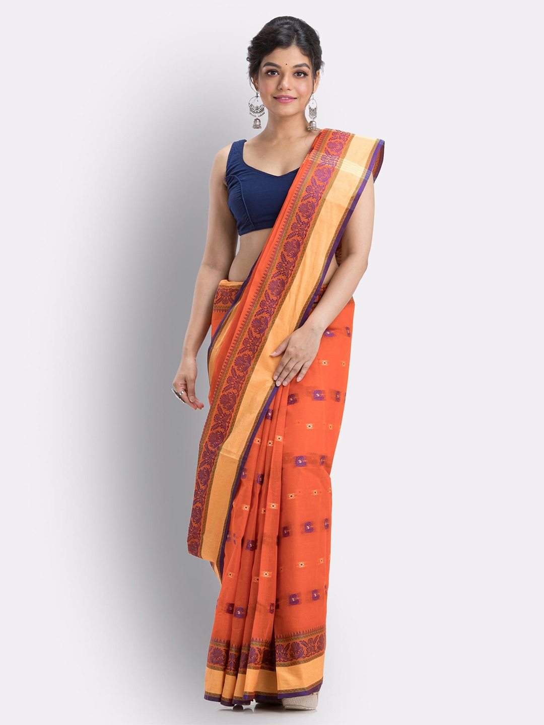 

Angoshobha Ethnic Motifs Woven Design Pure Cotton Saree, Orange