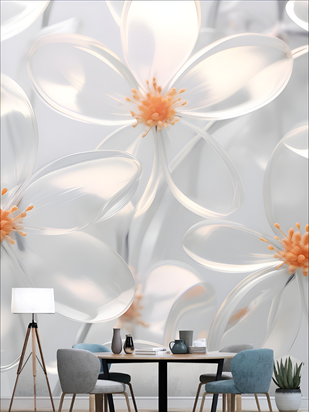 

KSHIRSA White & Orange-Coloured Floral Printed 3D Self Adhesive Wall Sticker