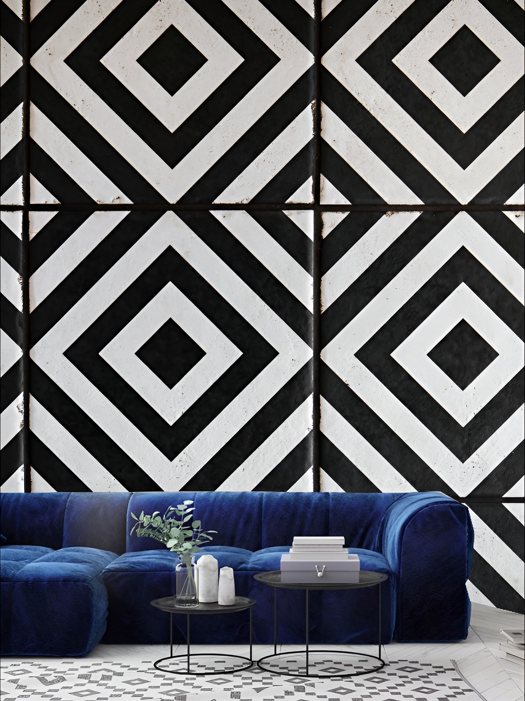

KSHIRSA White & Black Geometric Printed 3D Self Adhesive Wallpaper