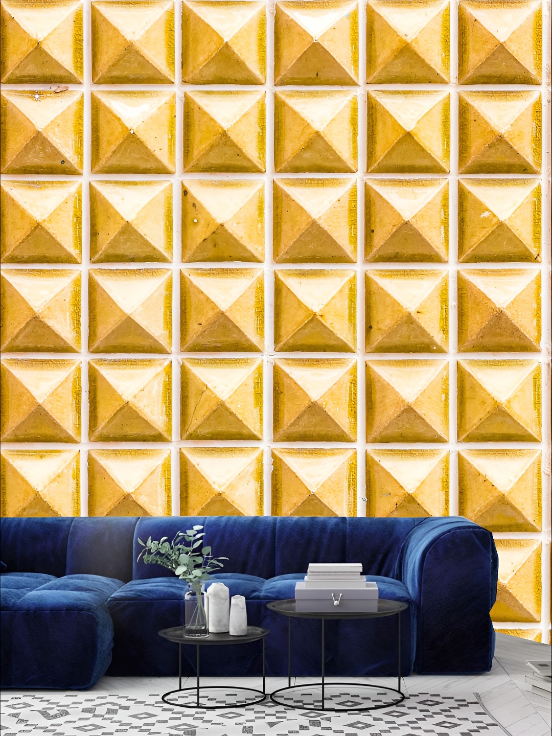 

KSHIRSA Yellow & Brown Geometric Printed 3D Self Adhesive Wallpaper