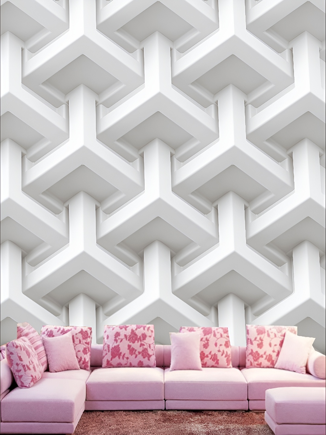 

KSHIRSA Off White Geometric Printed 3D Self Adhesive Wallpaper