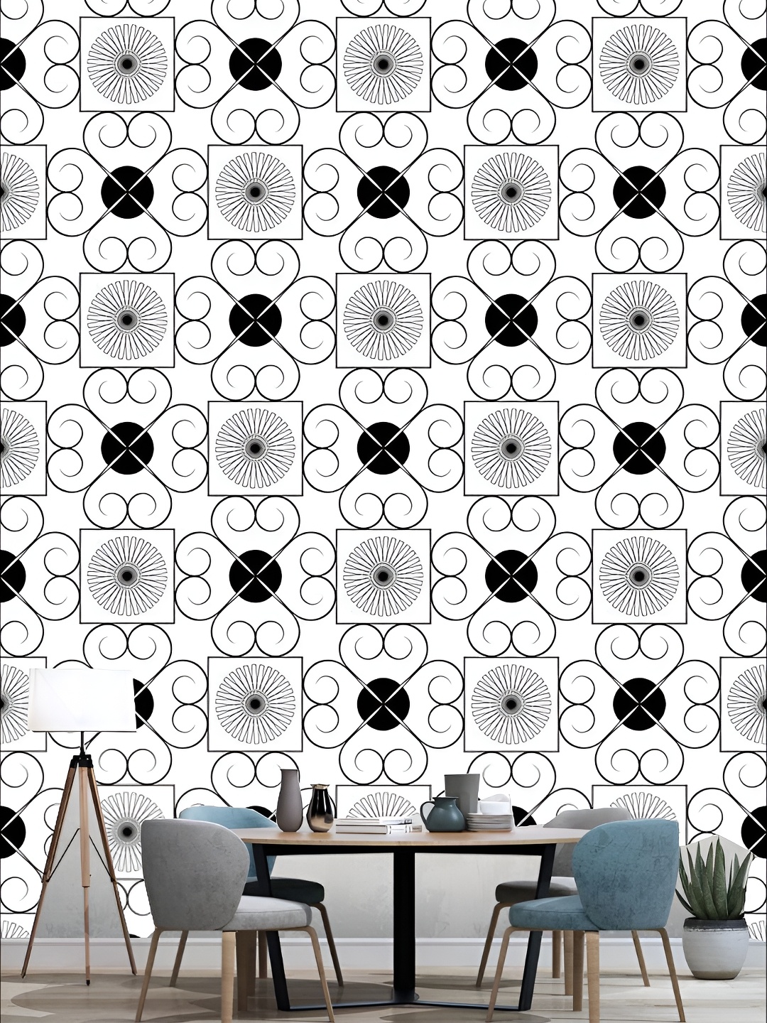 

KSHIRSA White & Black Geometric Printed 3D Self Adhesive Wallpaper