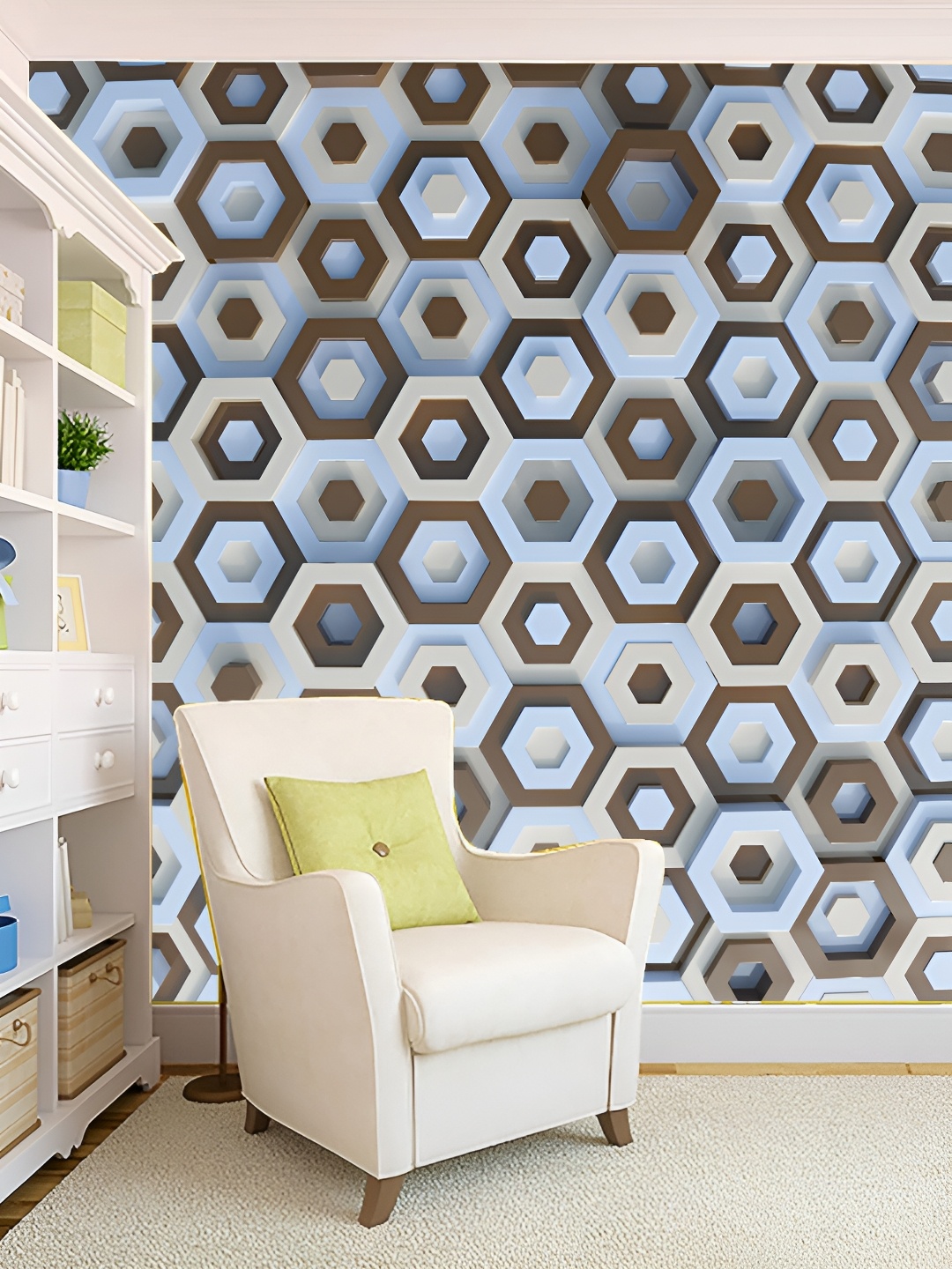 

KSHIRSA White & Blue Geometric Printed 3D Self Adhesive Wallpaper