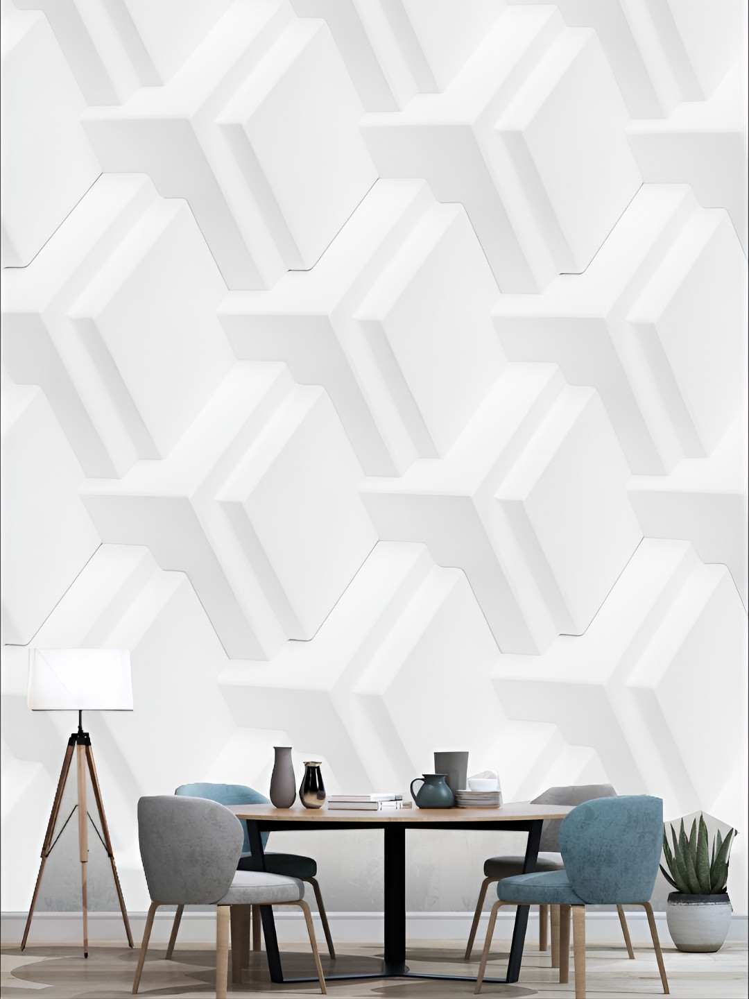 

KSHIRSA Off White Geometric Printed 3D Self Adhesive Wall Sticker