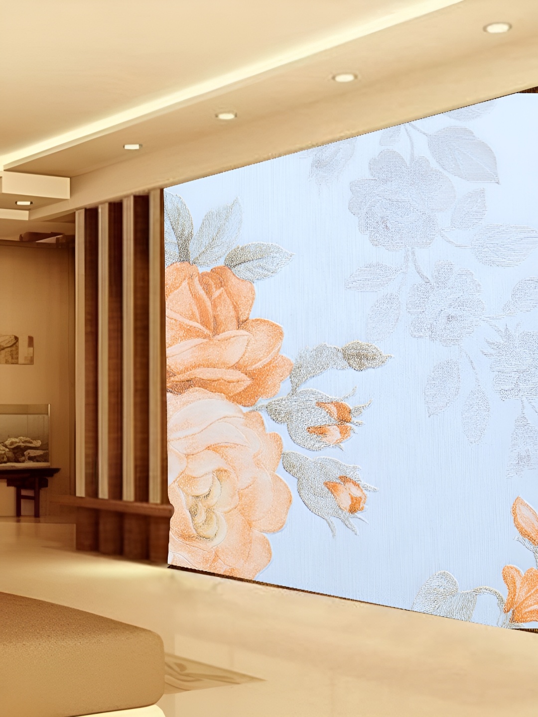 

KSHIRSA Blue & Peach-Coloured Floral Printed 3D Self Adhesive Wall Sticker