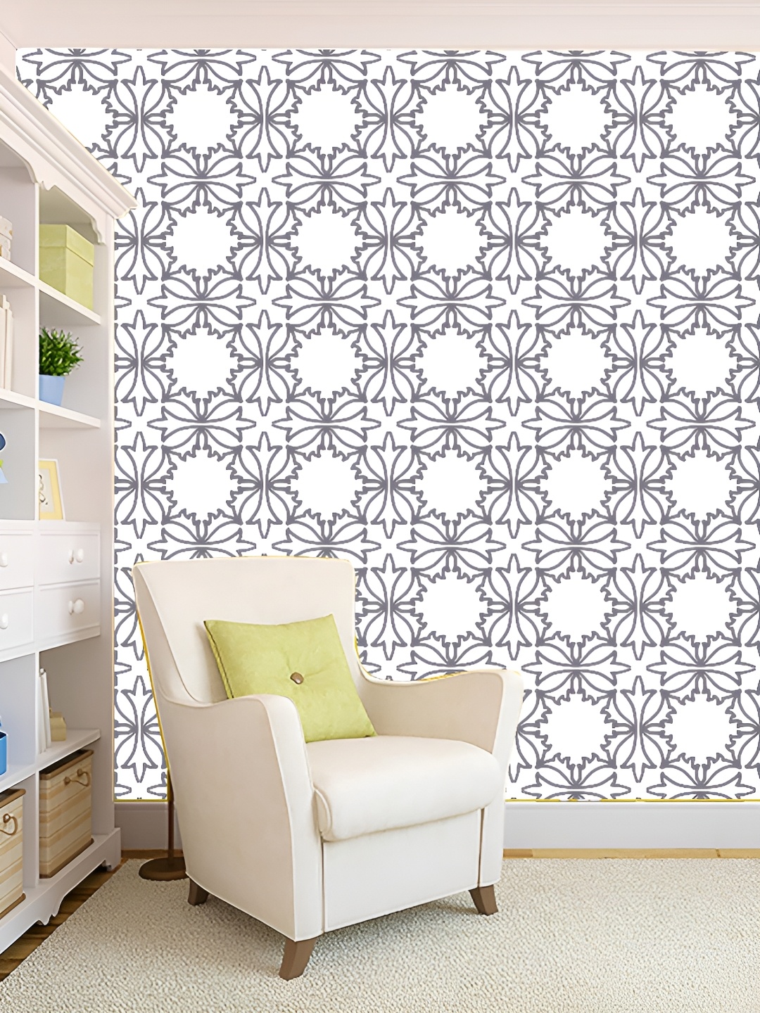 

KSHIRSA White & Grey Geometric Printed 3D Self Adhesive Wallpaper