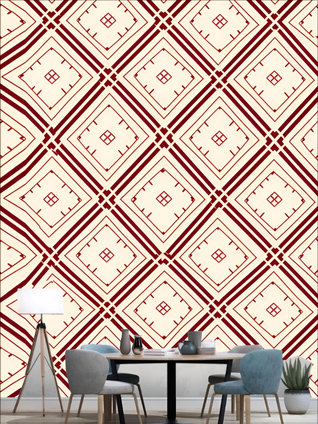 

KSHIRSA Beige & Red Geometric Printed 3D Self Adhesive Wallpaper