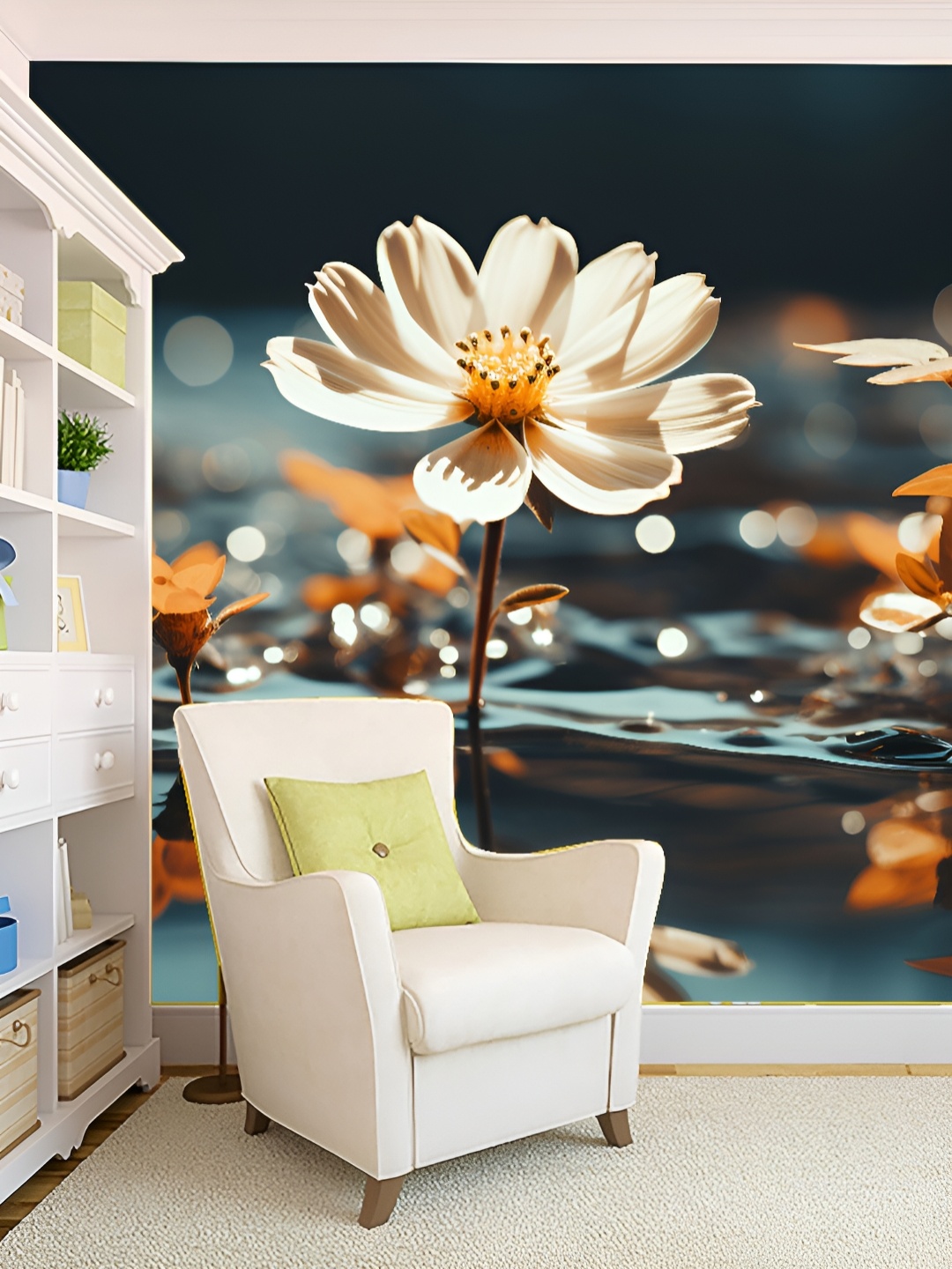 

KSHIRSA Blue & Beige Floral Printed 3D Self Adhesive Wallpaper