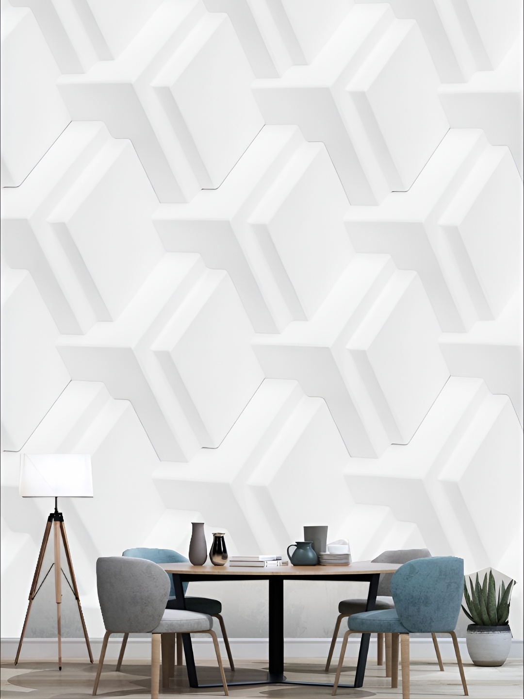 

KSHIRSA Off White Geometric Printed 3D Self Adhesive Wall Stickers