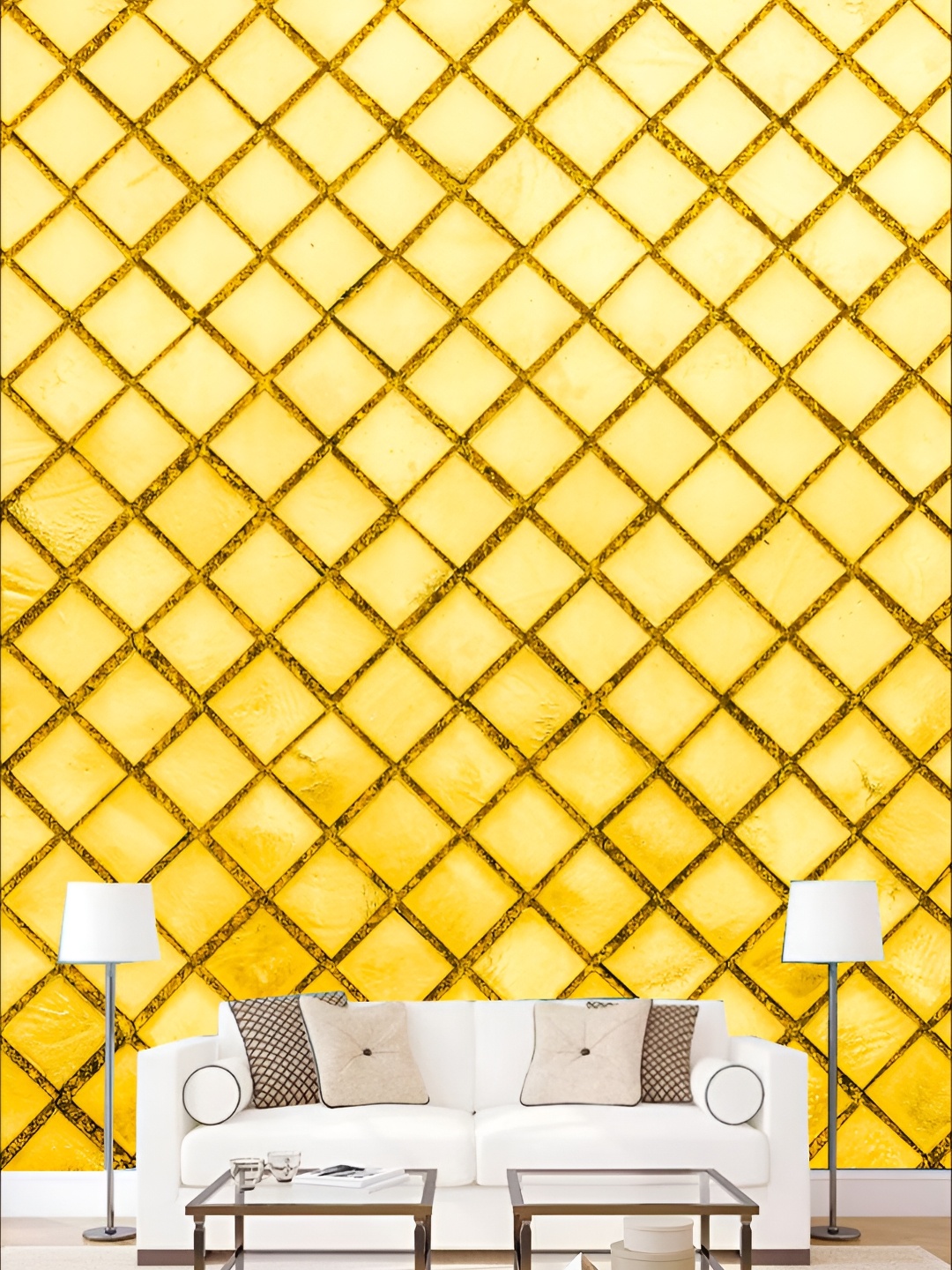 

KSHIRSA Yellow Geometric Printed 3D Self Adhesive Wall Stickers