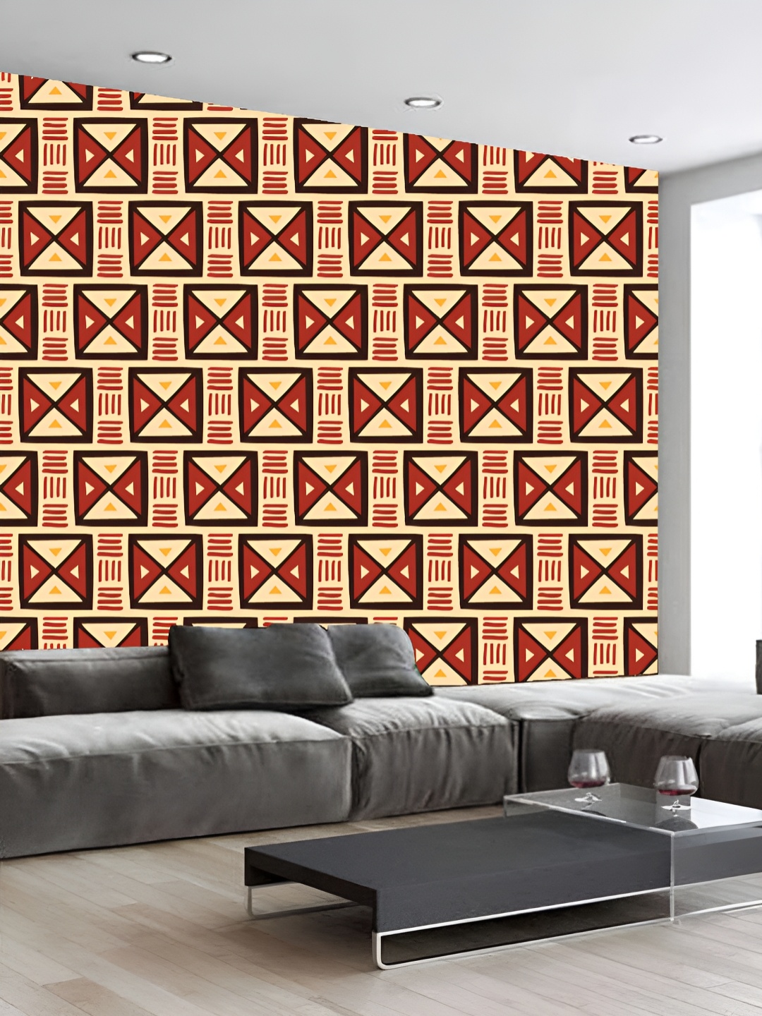 

KSHIRSA Red & Yellow Geometric Printed 3D Self Adhesive Wallpaper