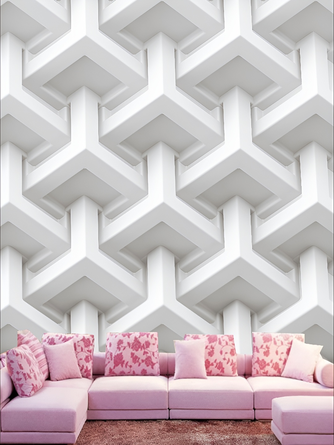 

KSHIRSA White Geometric Printed 3D Self Adhesive Wall Sticker