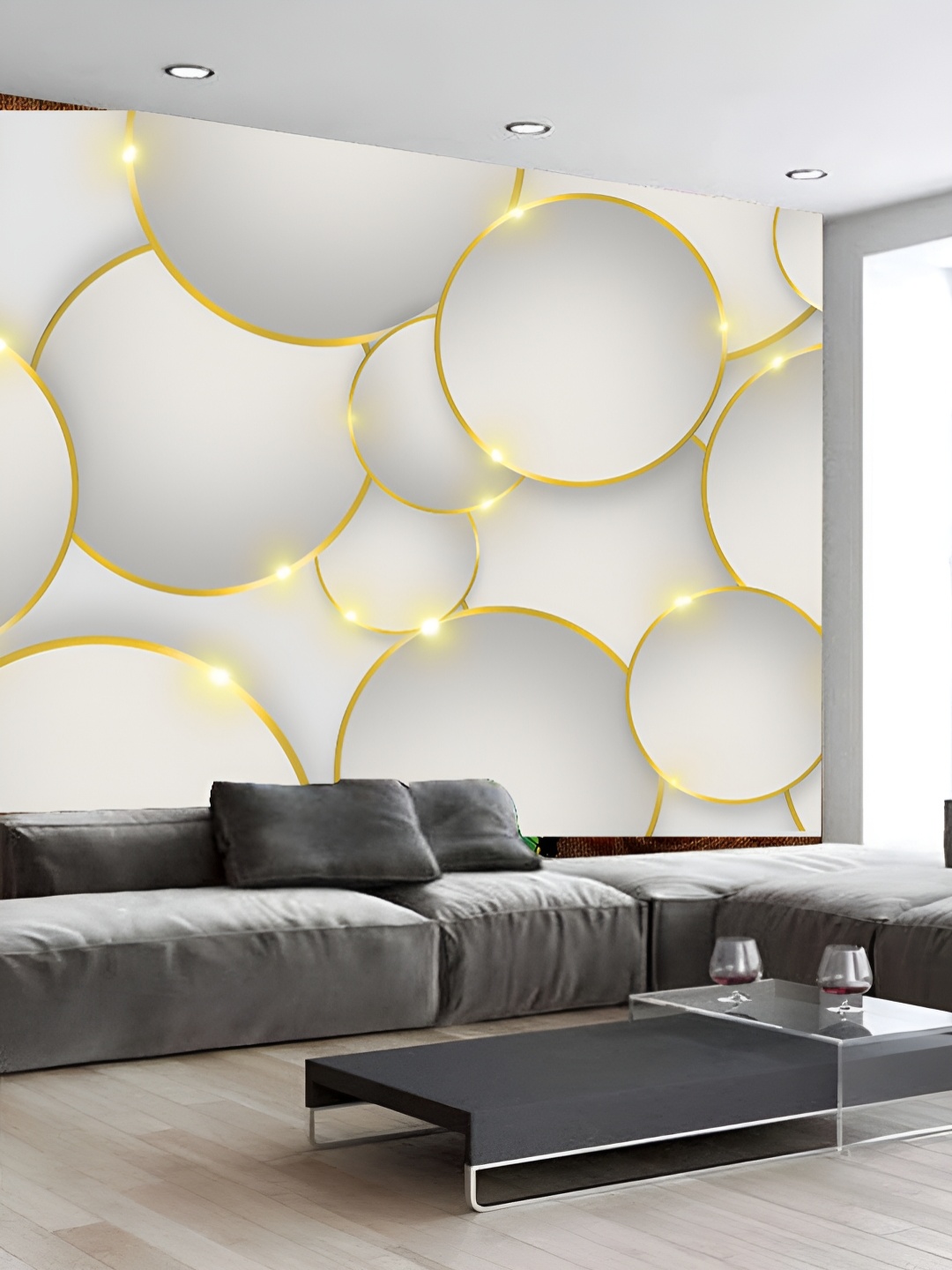 

KSHIRSA White & Yellow 3D Printed Self-Adhesive Wallpaper