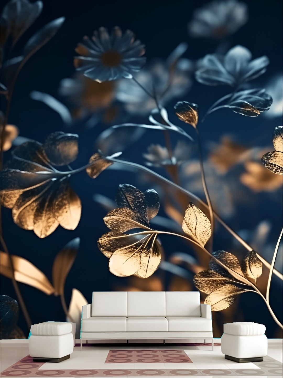 

KSHIRSA Blue & Beige 3D Printed Self-Adhesive Wall Sticker