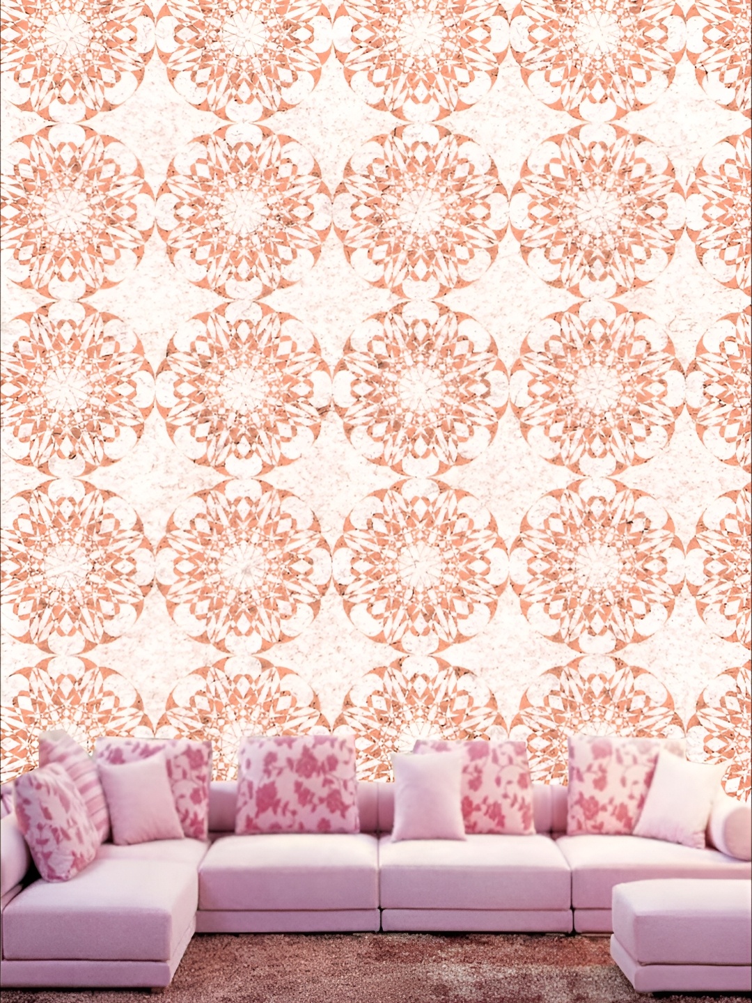 

KSHIRSA White & Peach Coloured 3D Printed Self-Adhesive Wallpaper