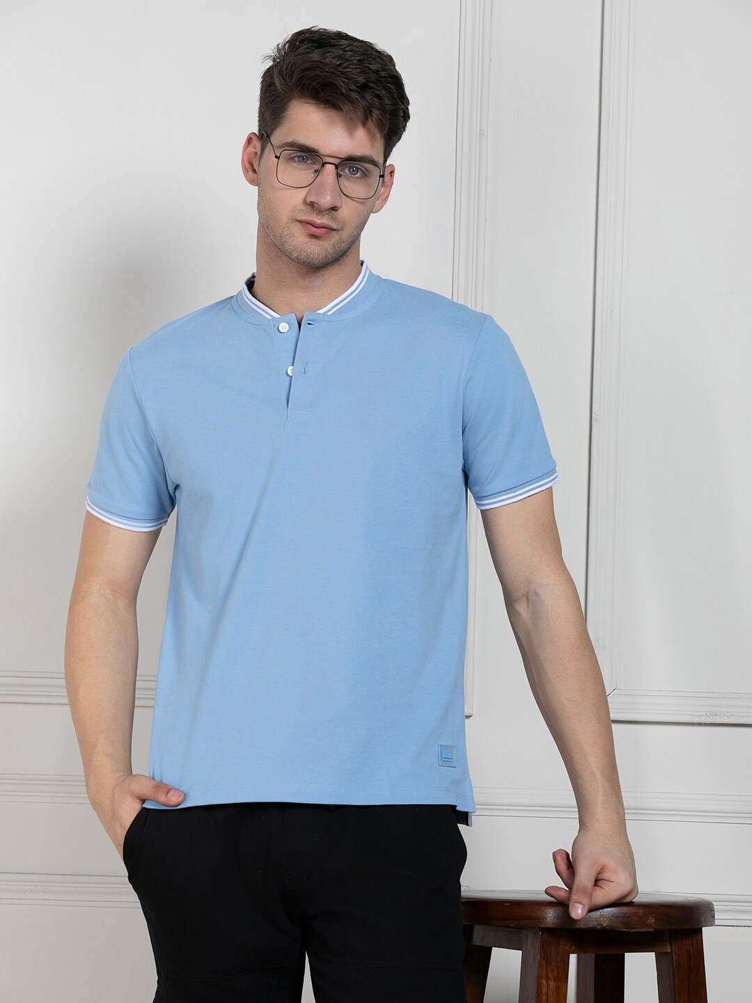 

Dennis Lingo Mandarin Collar T-shirt, Blue