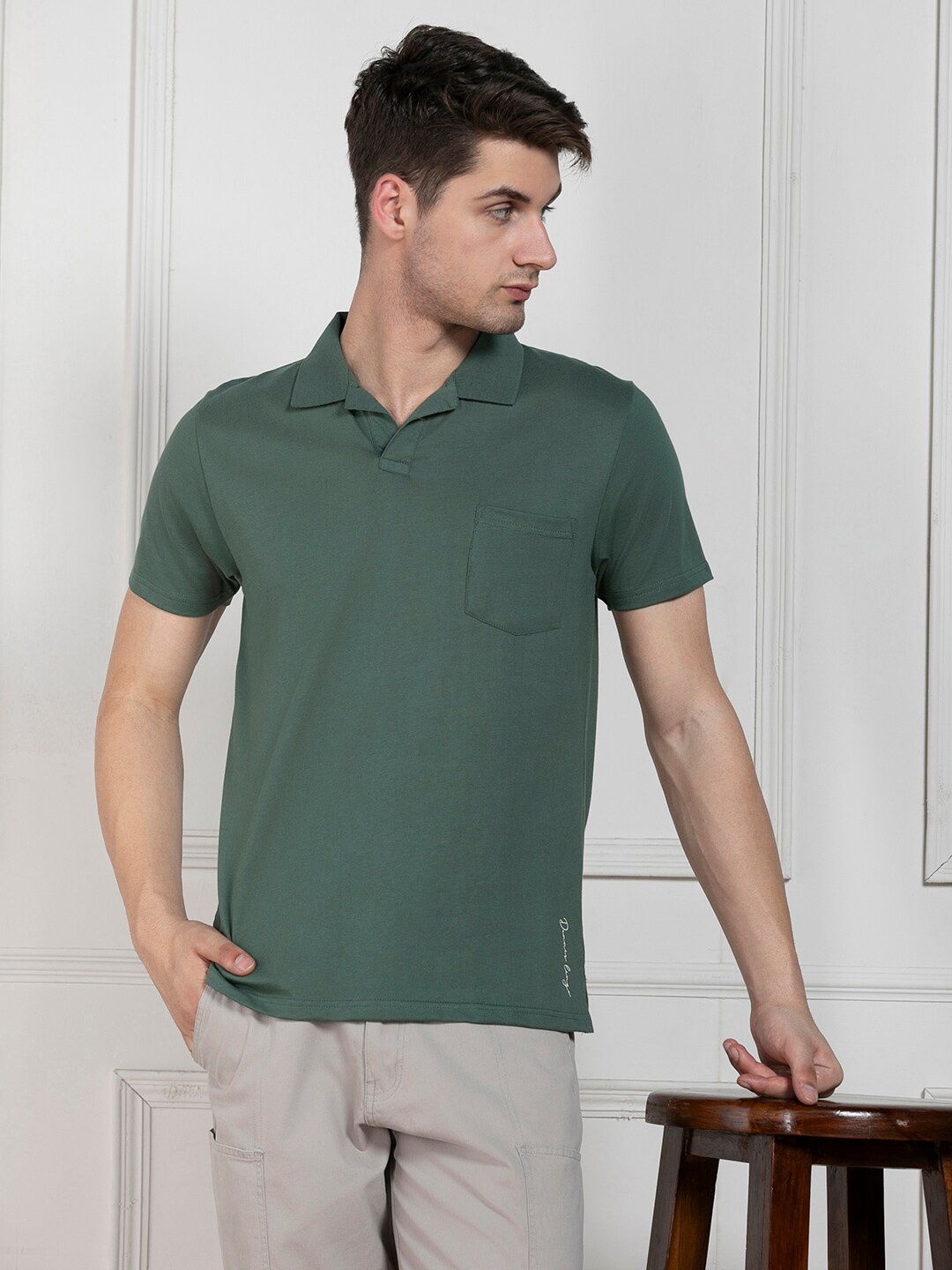 

Dennis Lingo Polo Collar Cotton T-shirt, Olive