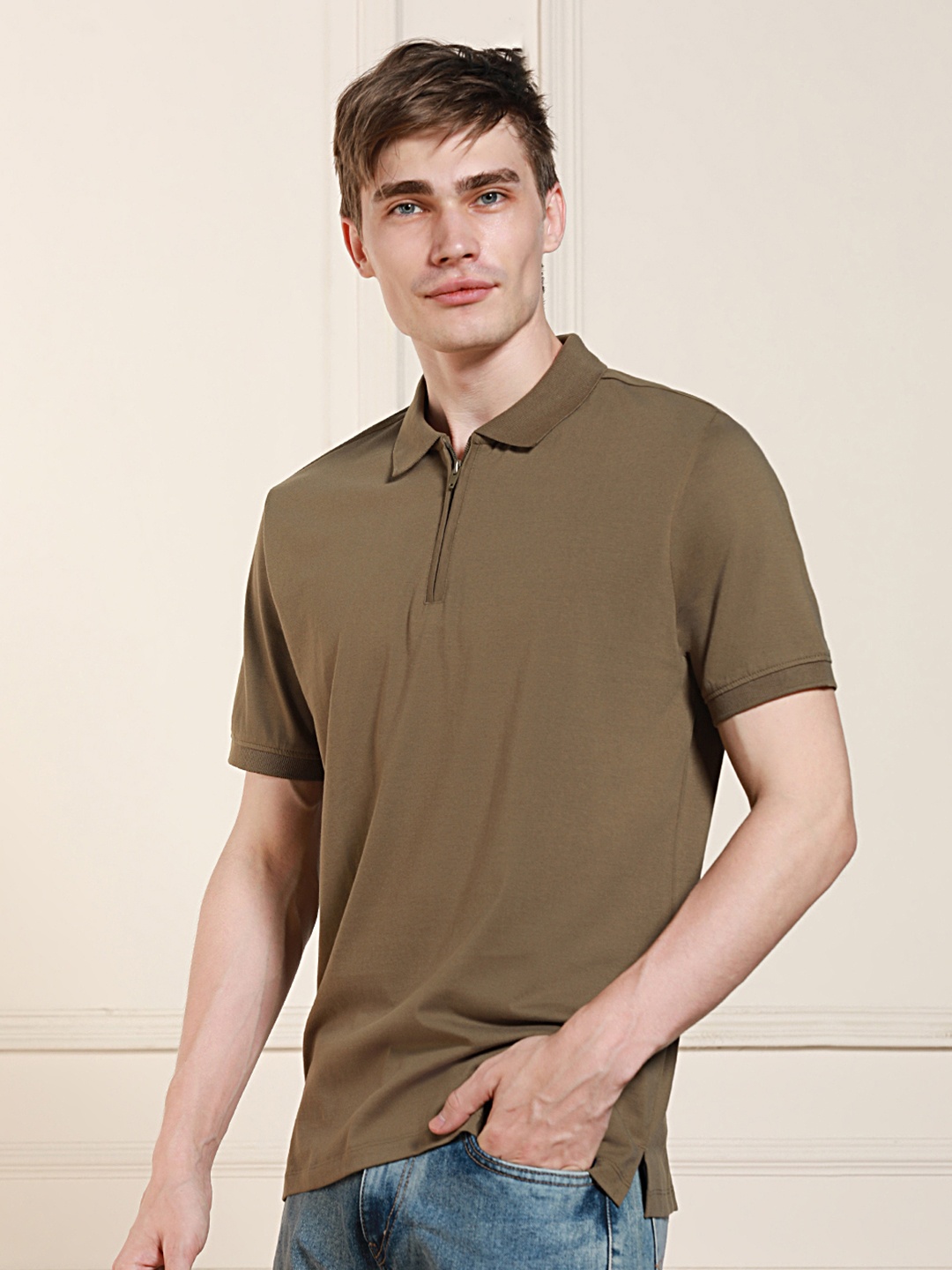 

Dennis Lingo Men Polo Collar Pockets T-shirt, Olive