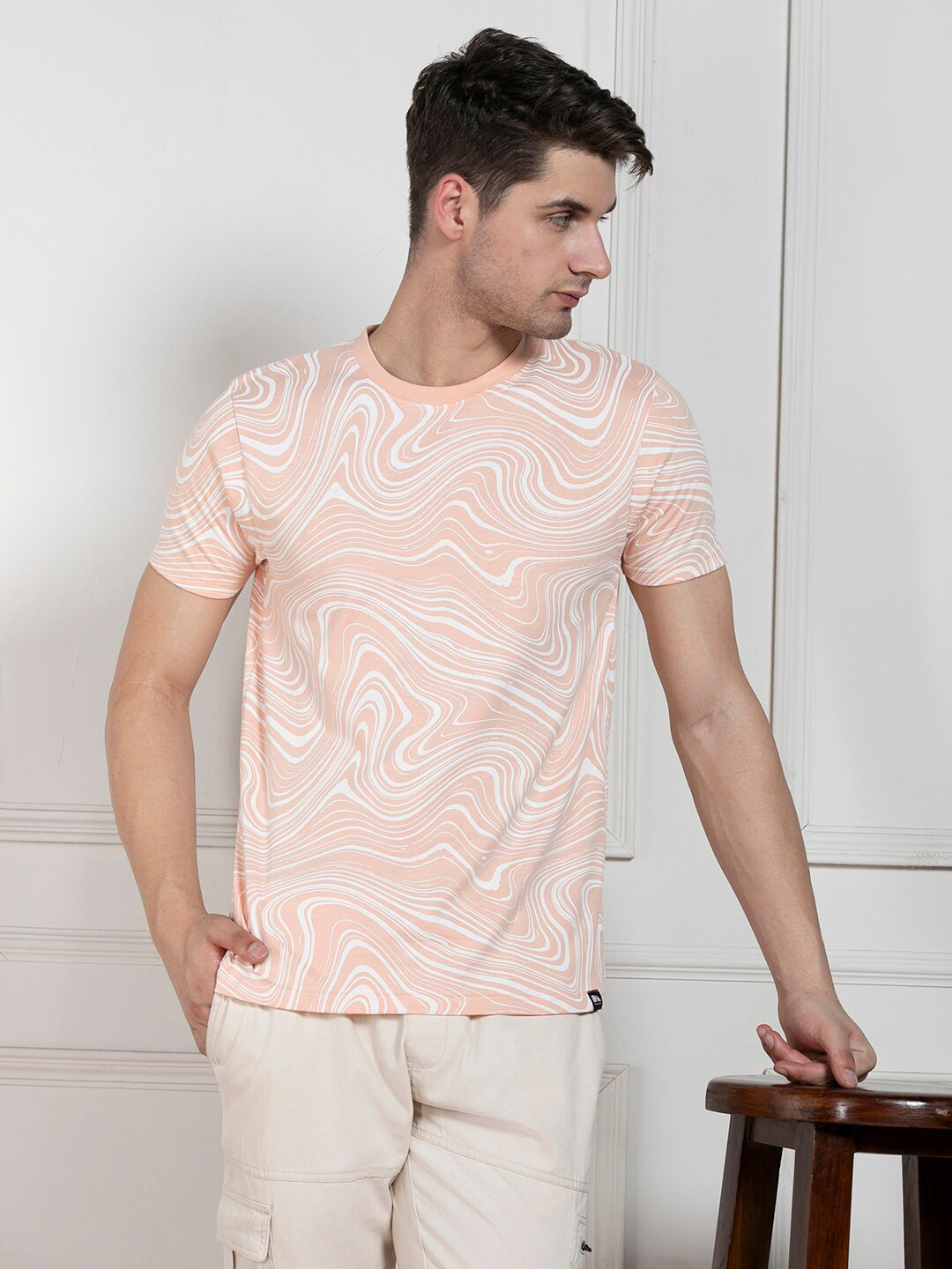 

Dennis Lingo Abstract Printed Cotton T-shirt, Peach