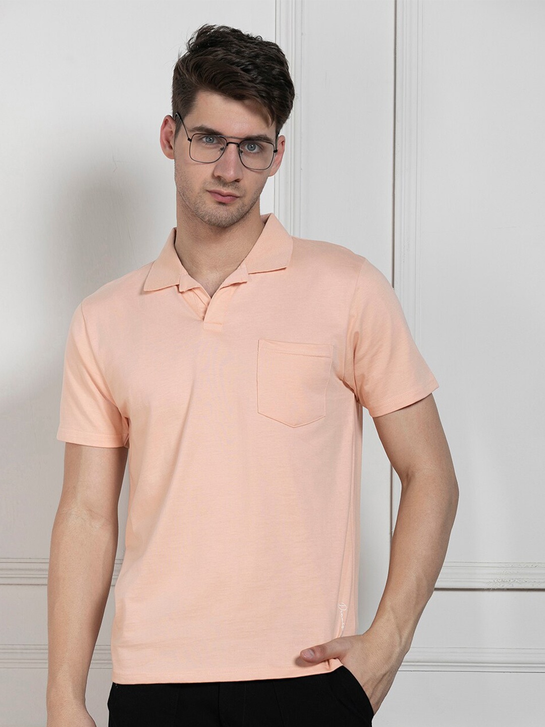 

Dennis Lingo Polo Collar Cotton T-shirt, Peach