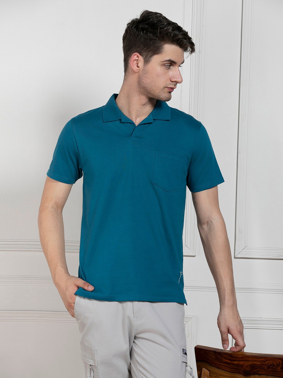 

Dennis Lingo Polo Collar Cotton T-shirt, Teal