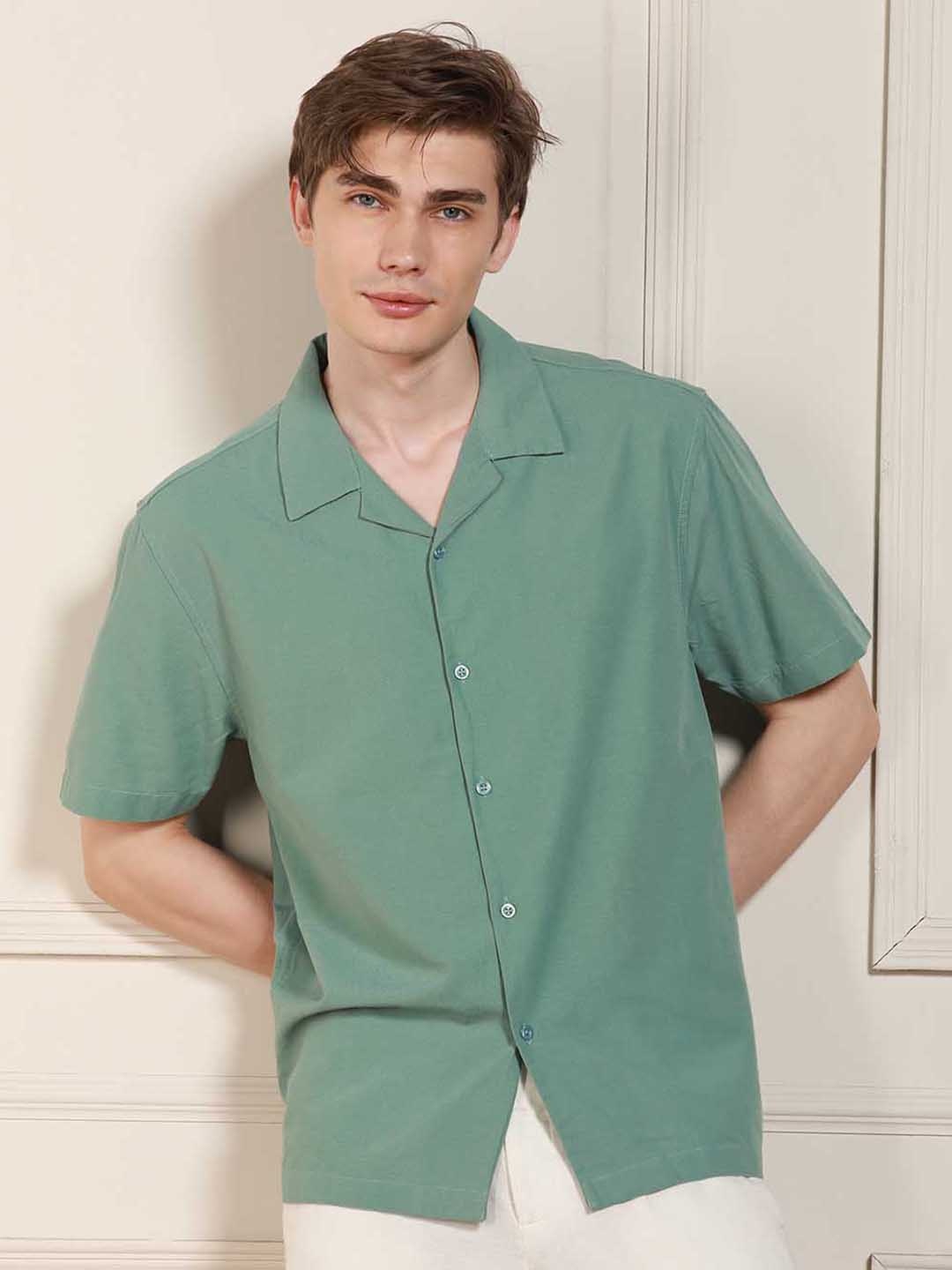 

Dennis Lingo Relaxed Fit Cuban Collar Cotton Shirt, Green