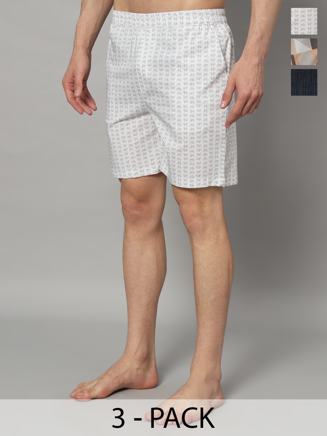 

OWO THE LABEL Men Pack Of 3 Printed Pure Cotton Boxers, Black