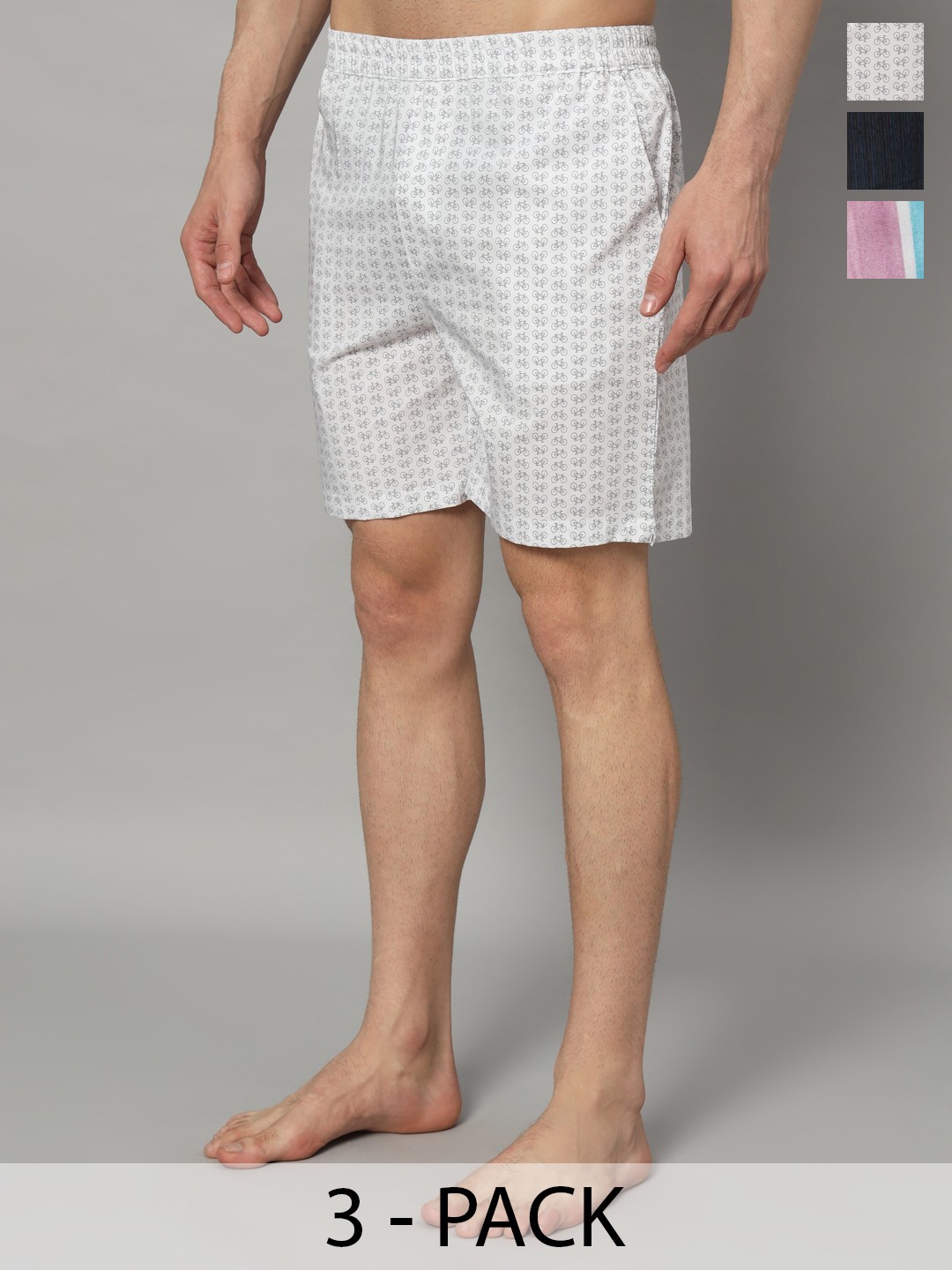 

OWO THE LABEL MenPack Of 3 Printed Pure Cotton Boxers, Blue