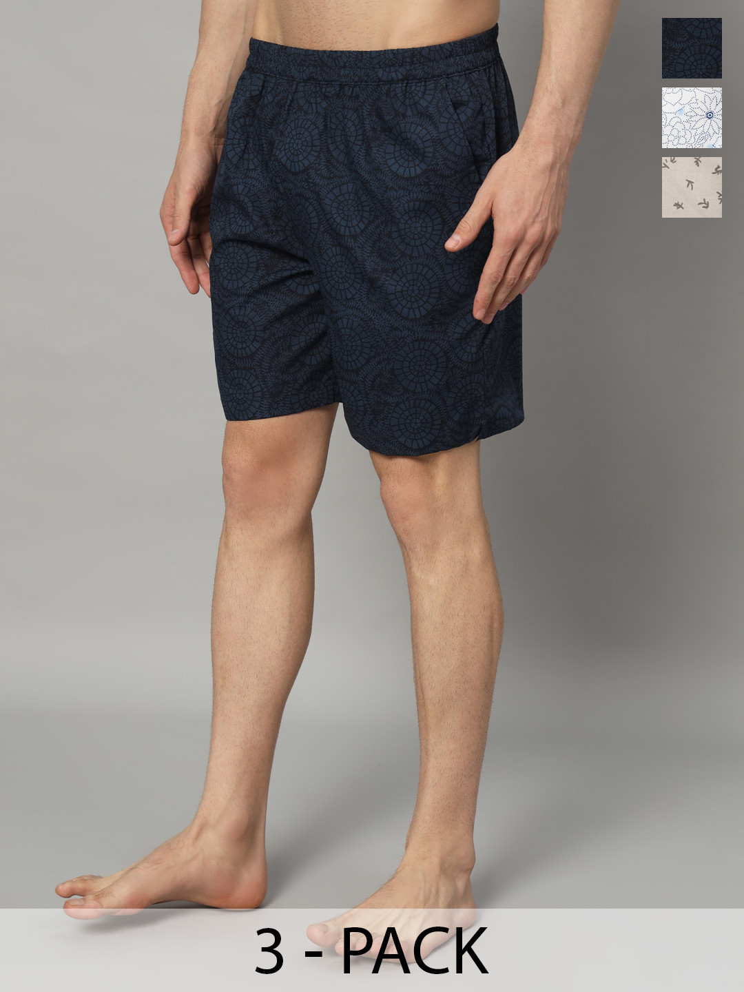 

OWO THE LABEL Men Pack of 3 Printed Pure Cotton Boxers, Black