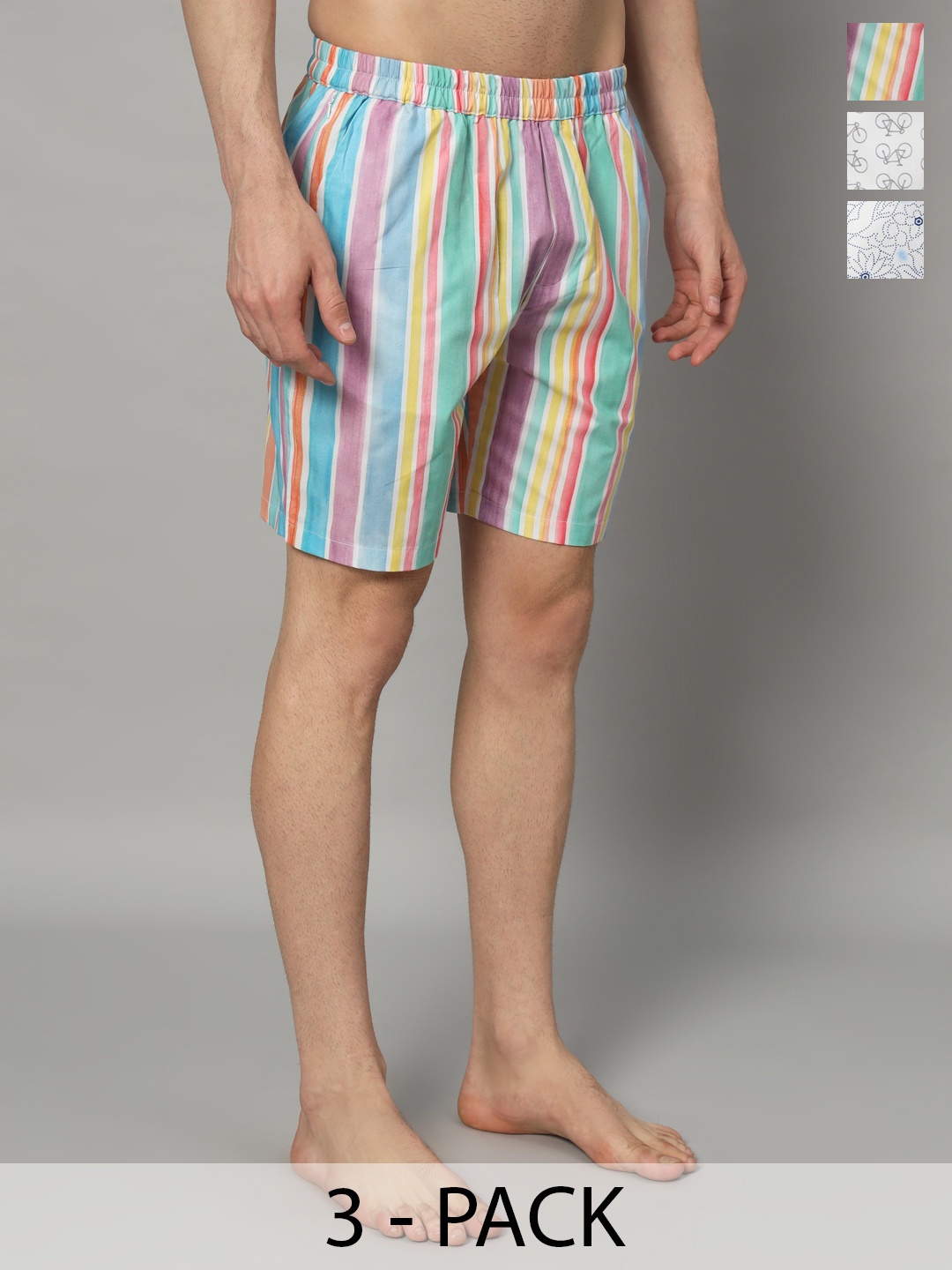 

OWO THE LABEL Men Pack Of 3 Printed Pure Cotton Boxers, White
