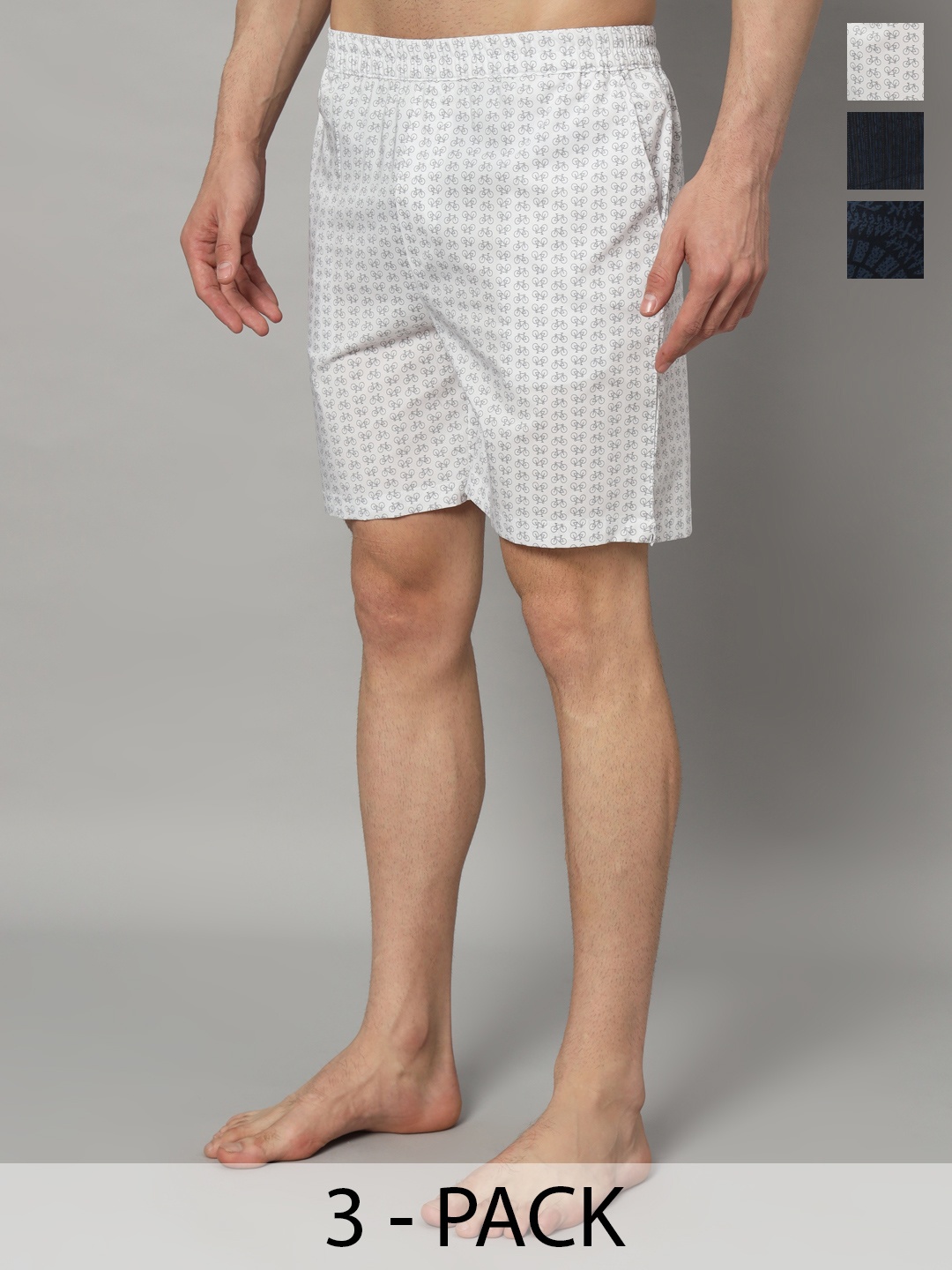 

OWO THE LABEL Men Pack Of 3 Pure Cotton Boxers, Navy blue