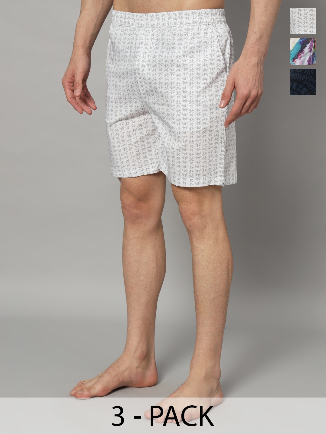 

OWO THE LABEL Men Pack Of 3 Pure Cotton Printed Boxers, White