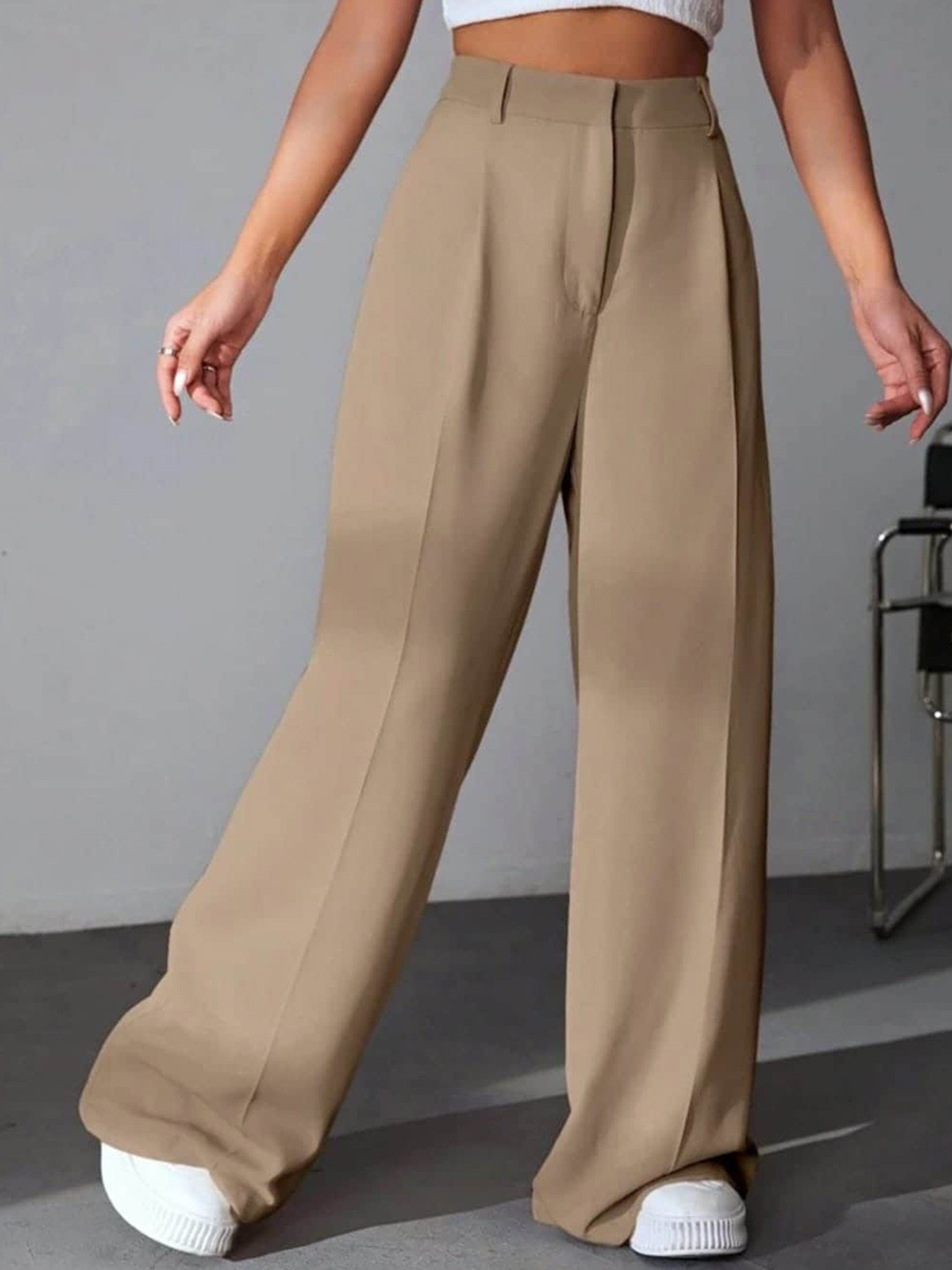 

BROADSTAR Women Pleated Korean Pants, Beige