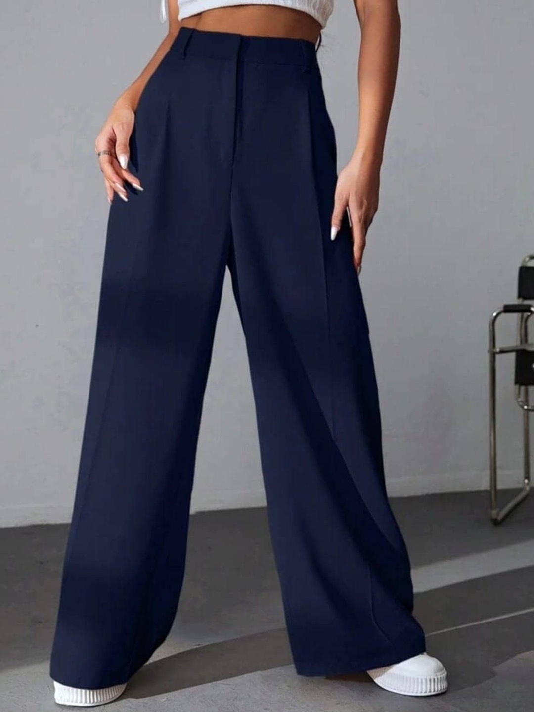 

BROADSTAR Women Pleated Korean Pants, Navy blue