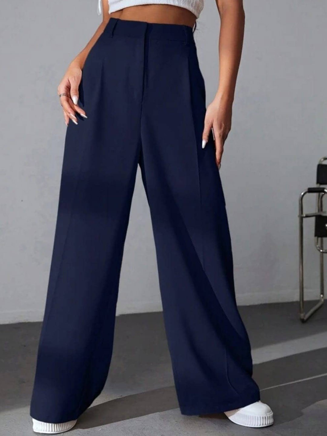 

BROADSTAR Women Pleated Korean Pants, Navy blue