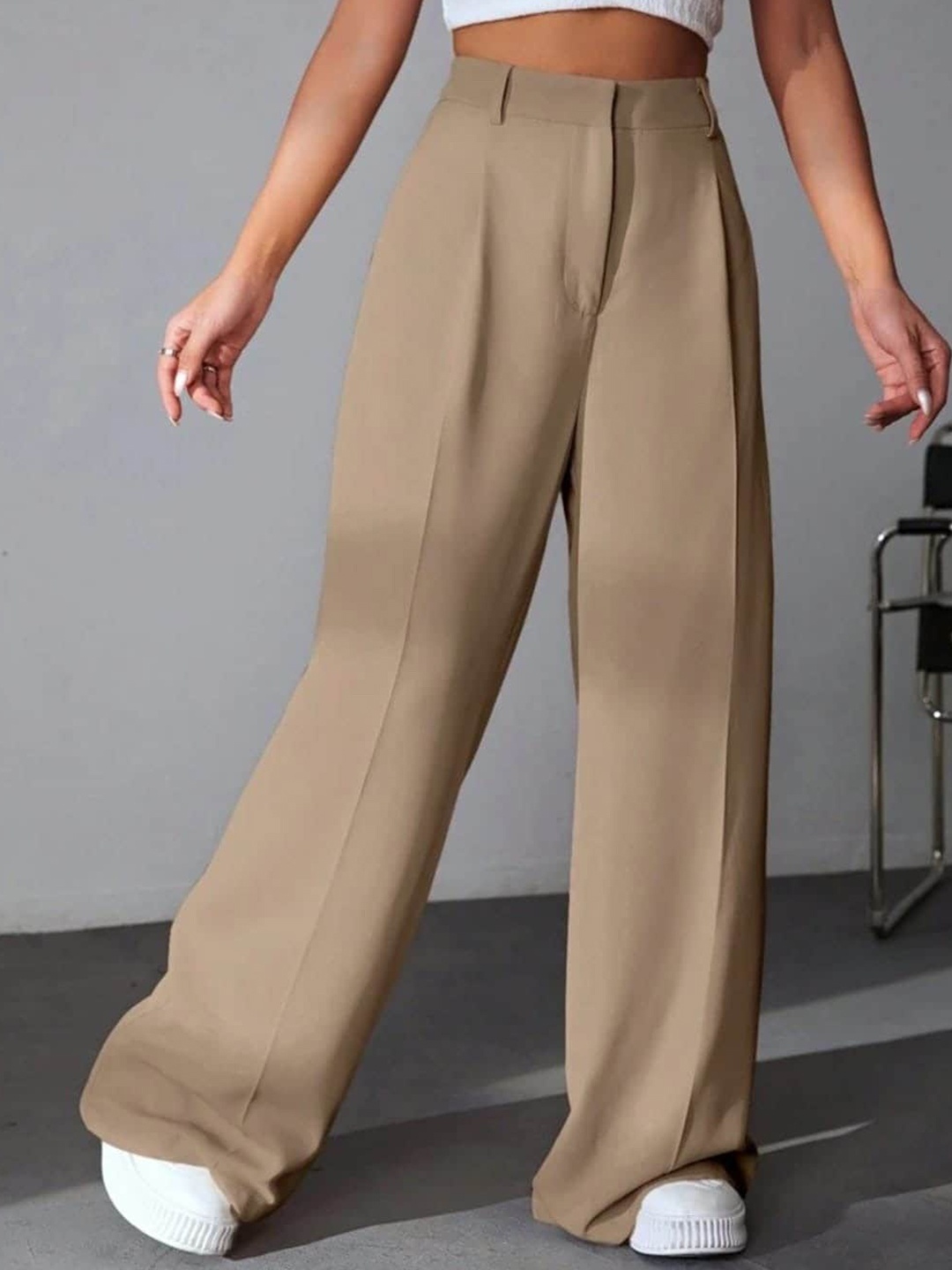 

BROADSTAR Women Pleated Korean Pants, Beige