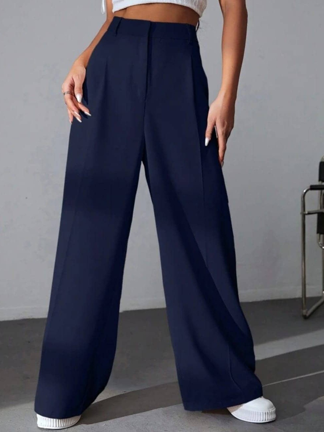 

BROADSTAR Women Pleated Korean Pants, Navy blue