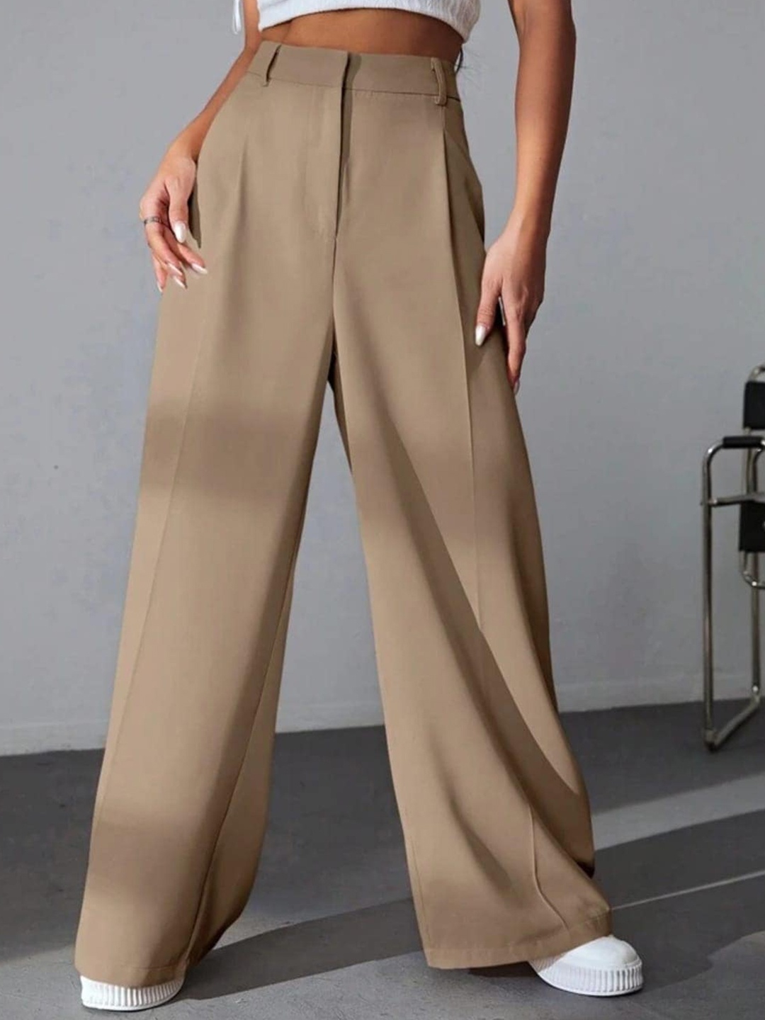 

BROADSTAR Women Pleated Korean Pants, Beige