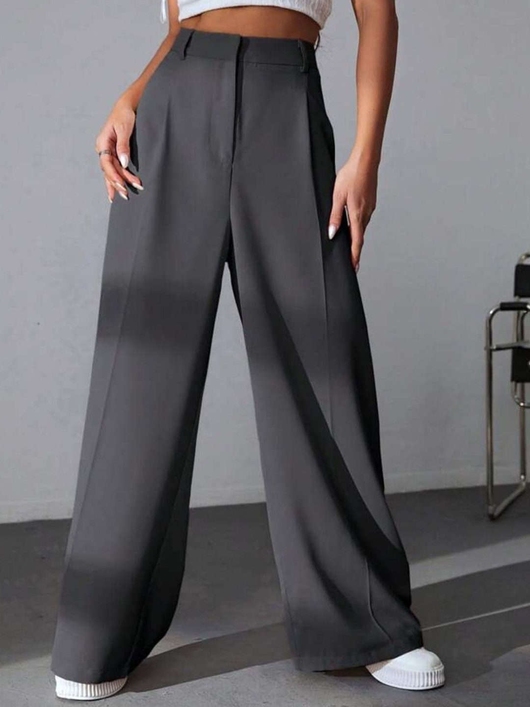 

BROADSTAR Women Pleated Korean Pants, Grey