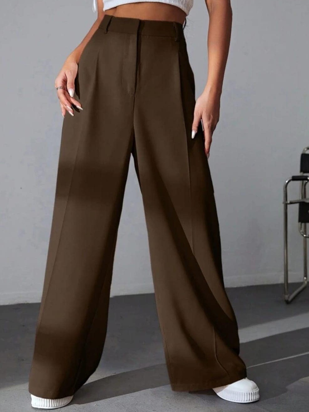 

BROADSTAR Women Pleated Korean Pants, Brown