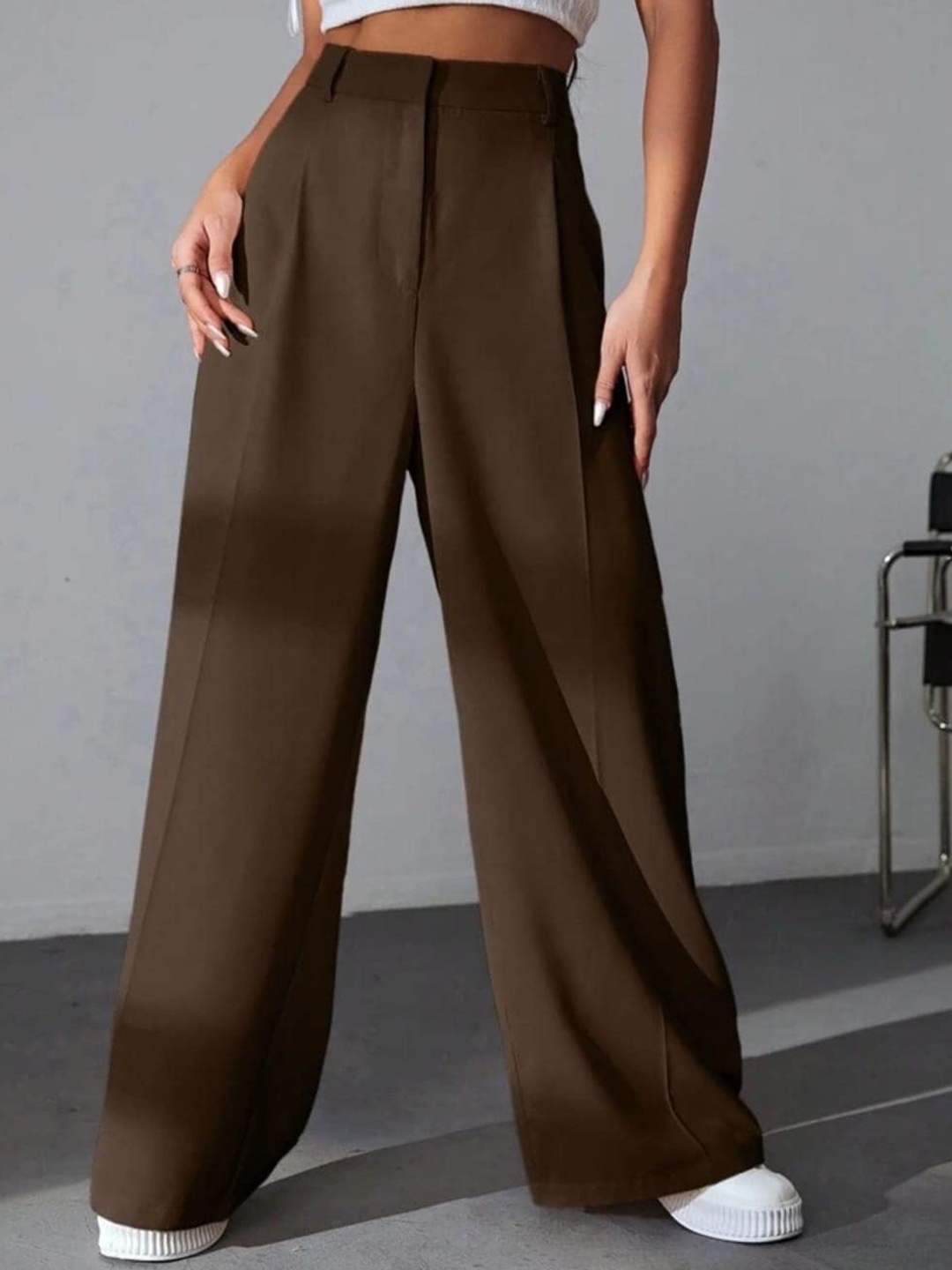 

BROADSTAR Women Pleated Korean Pants, Brown
