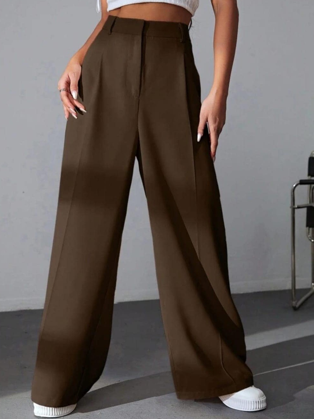 

BROADSTAR Women Pleated Korean Pants, Brown