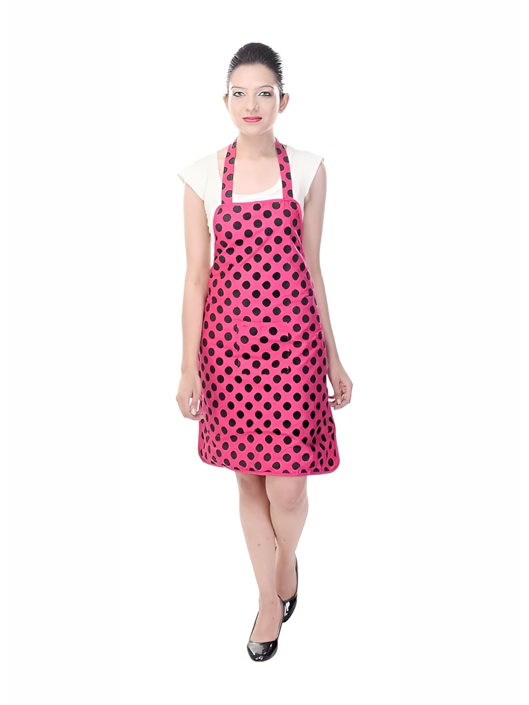 

SWITCHON Pink & Black Polka Dot Printed Cotton Apron