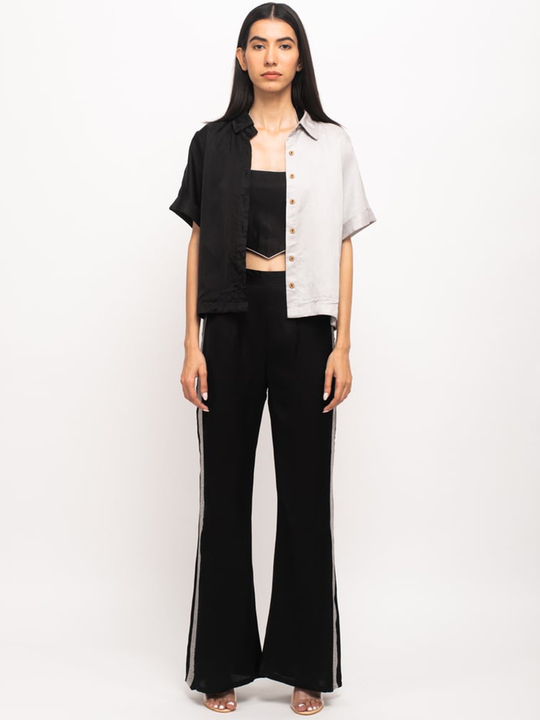 

Neora Colourblocked Top with Shirt & Trousers, Black