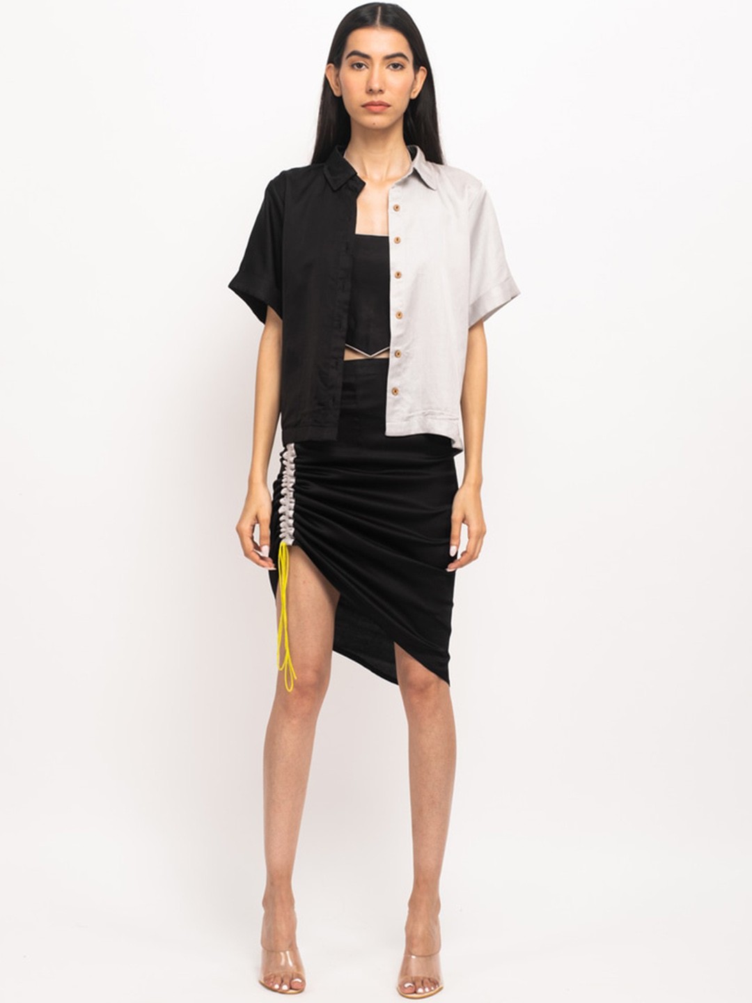 

Neora Colourblocked Top with Shirt & Skirt, Black