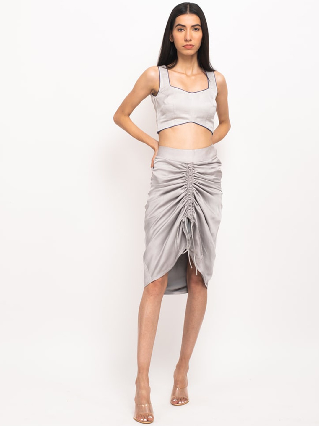 

Neora Sleeveless Top With Ruched Skirt Co-Ords, Grey